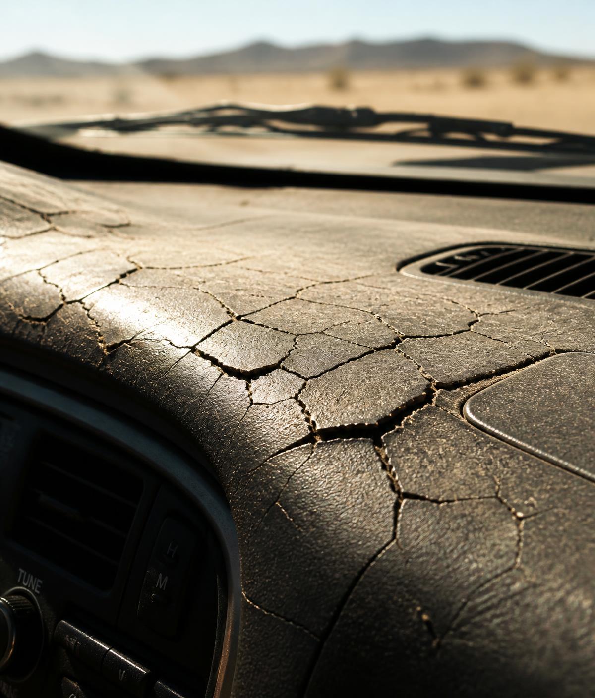 Cracked, sun-damaged car dashboard